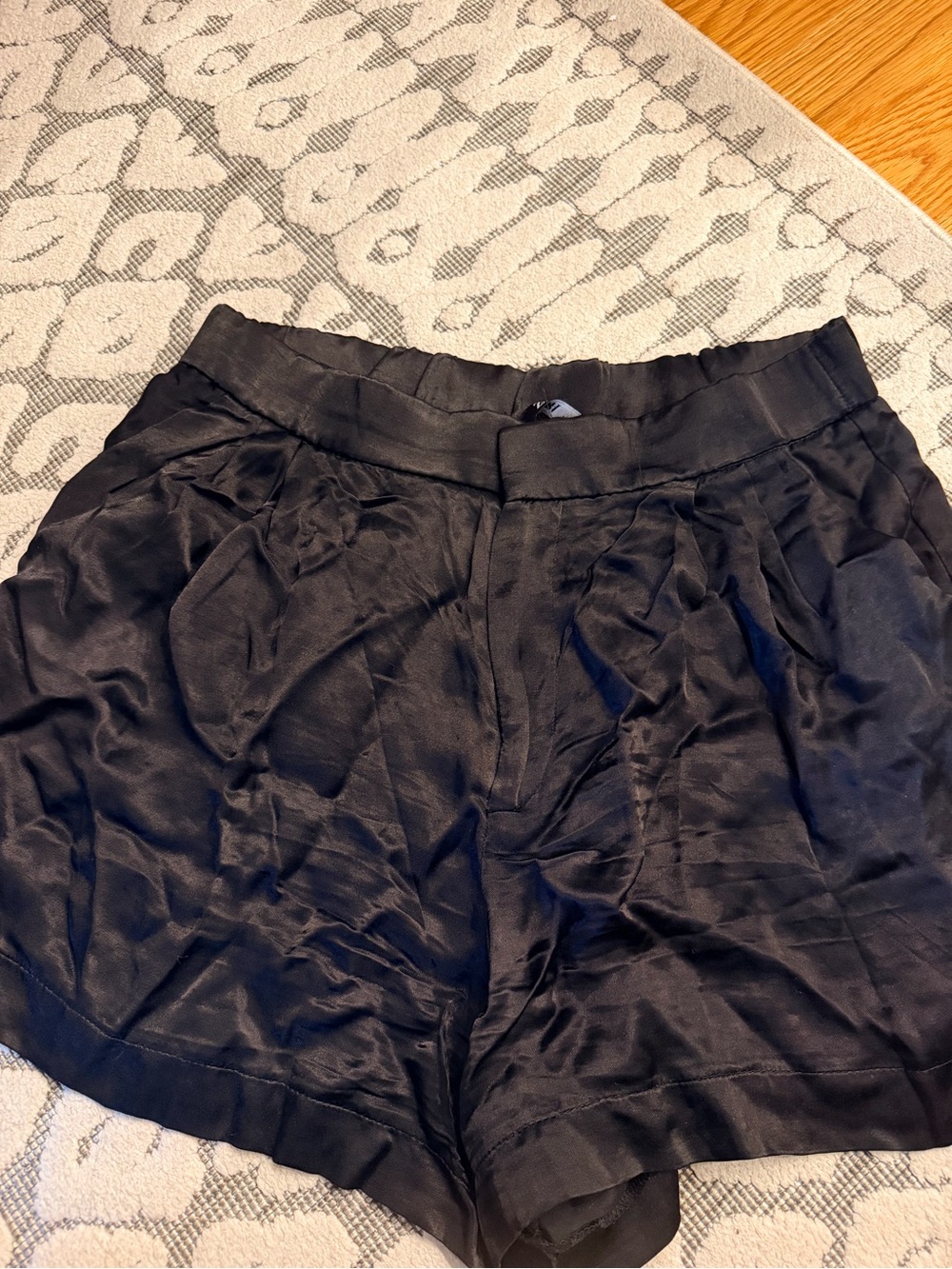 Black Satin High-Waist Pleated Shorts-Zara